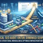 Infografis jasa technical SEO audit enterprise yang menggambarkan optimalisasi arsitektur website dan efisiensi crawl budget untuk dominasi SERP