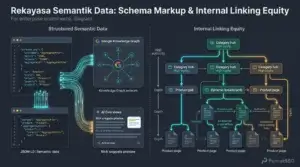 Diagram Rekayasa Semantik Data Schema Markup JSON-LD dan Aliran Internal Linking Equity pada Platform Ecommerce Enterprise