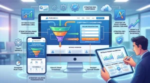 Diagram alur integrasi Conversion Rate Optimization (CRO) pada arsitektur landing page transaksional desktop dan mobile yang dirancang oleh konsultan SEO korporasi.